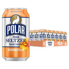 POLAR Seltzer Georgia Peach can front view showing crisp, calorie-free refreshment.