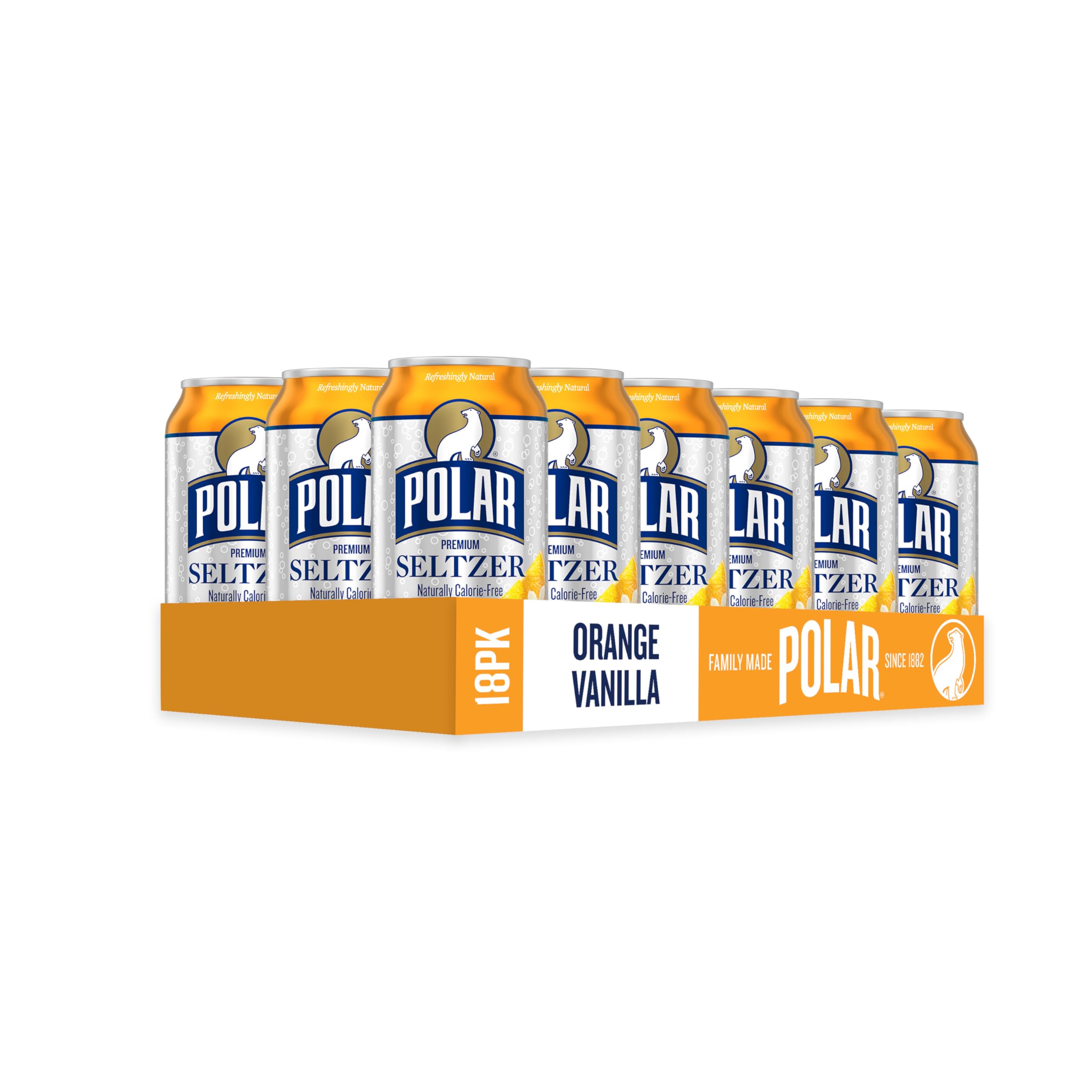Polar Seltzer glass pour of Orange Vanilla suggests refreshing, calorie-free sipping.
