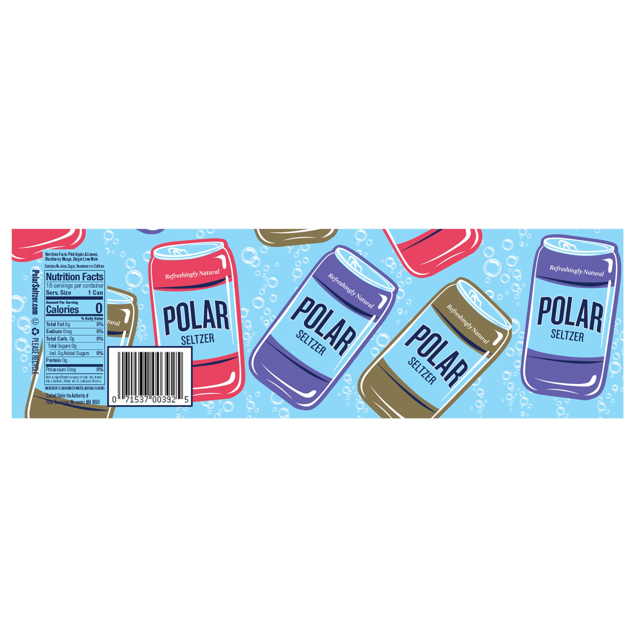 Polar Seltzer No sugar promise shown on can for calorie-free refreshment.