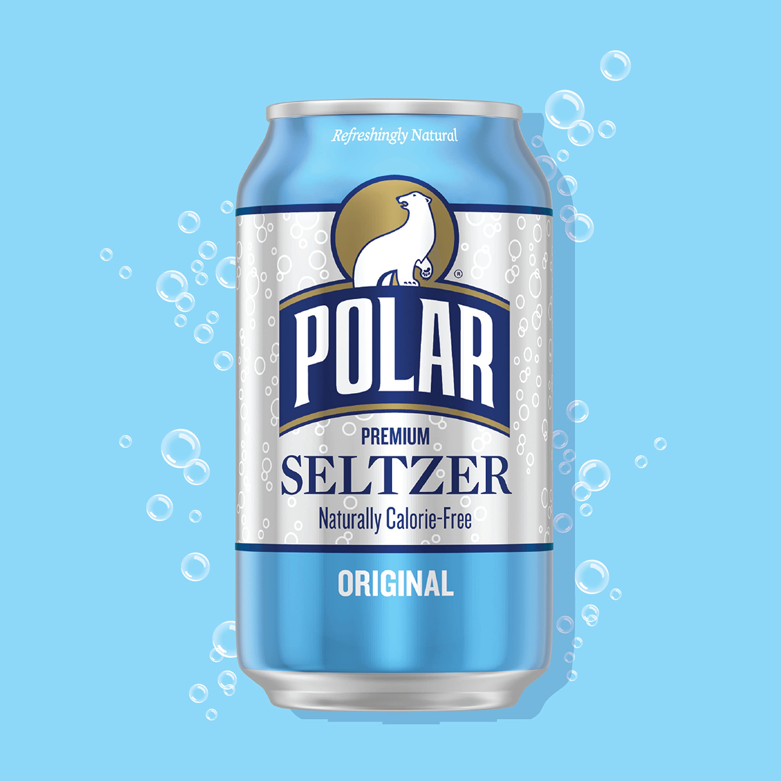 Polar Seltzer Original glass with can demonstrates ready-to-serve hydration