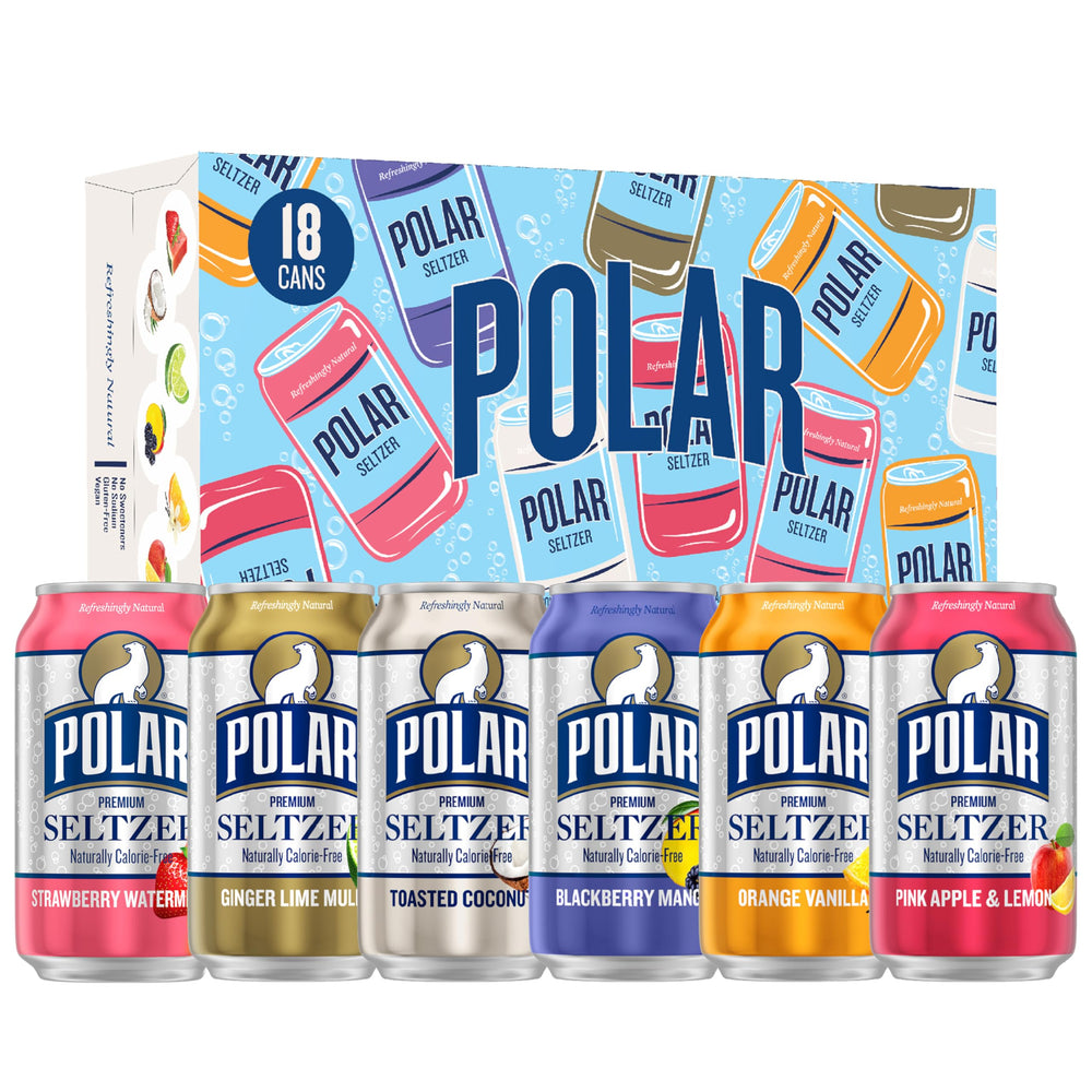 Polar Seltzer pink apple lemon cans offer crisp flavor and calorie-free refreshment.