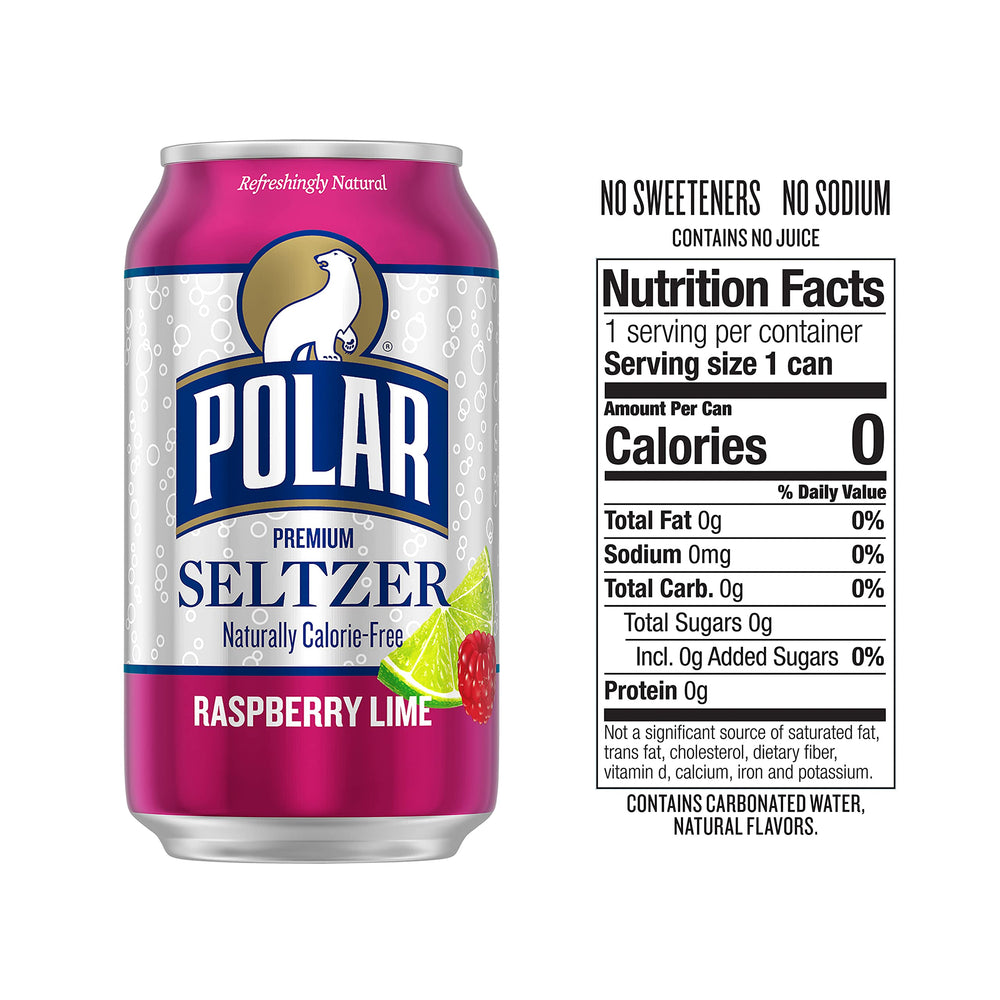 Polar Seltzer Raspberry Lime can pour showing long lasting fizz and flavor