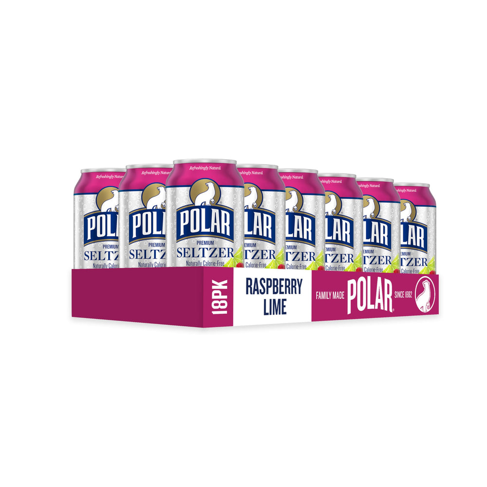 Polar Seltzer Raspberry Lime 18 pack display for convenient everyday hydration