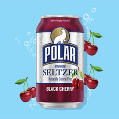 Polar Seltzer Black Cherry in a glass with bubbles for a refreshing pairing.