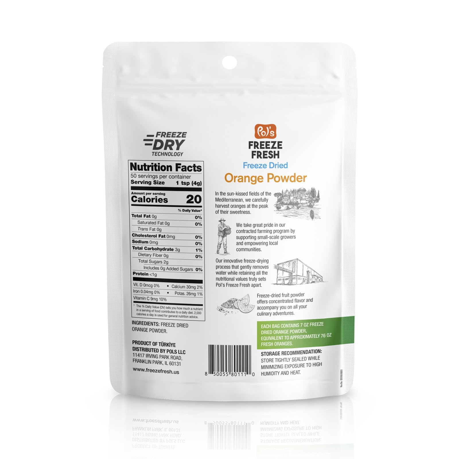Pol’s Freeze Fresh orange powder scoop for precise smoothie measurements