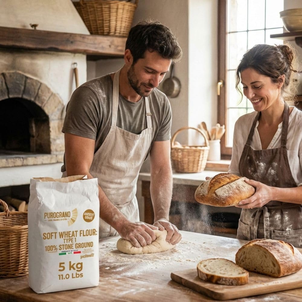 Polselli PuroGrano flour dusting dough in a bowl