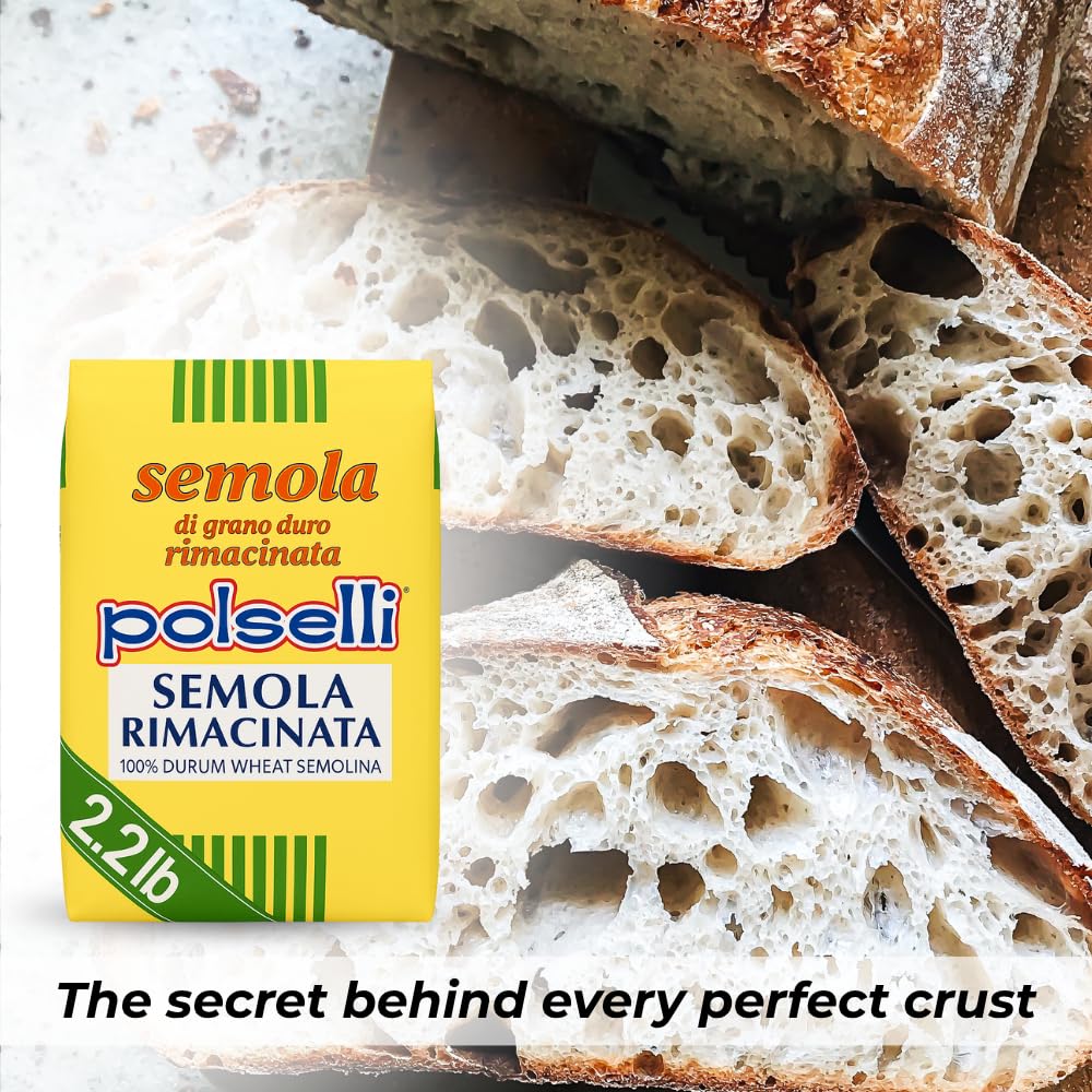 POLSELLI Semolina flour packaging signals premium durum wheat quality.