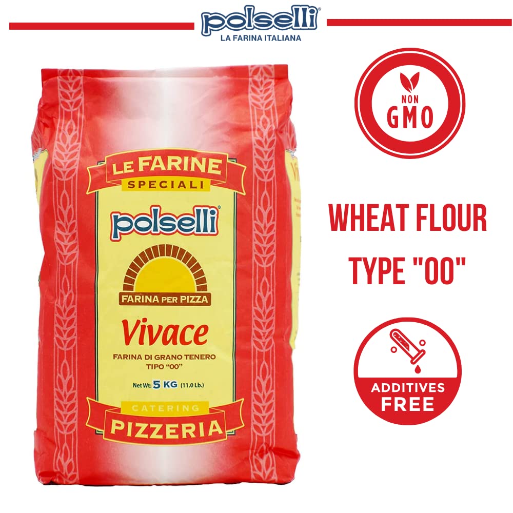 POLSELLI Vivace 00 flour supports bubbly cornicione on Neapolitan pizza.