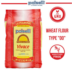 POLSELLI Vivace 00 flour supports bubbly cornicione on Neapolitan pizza.
