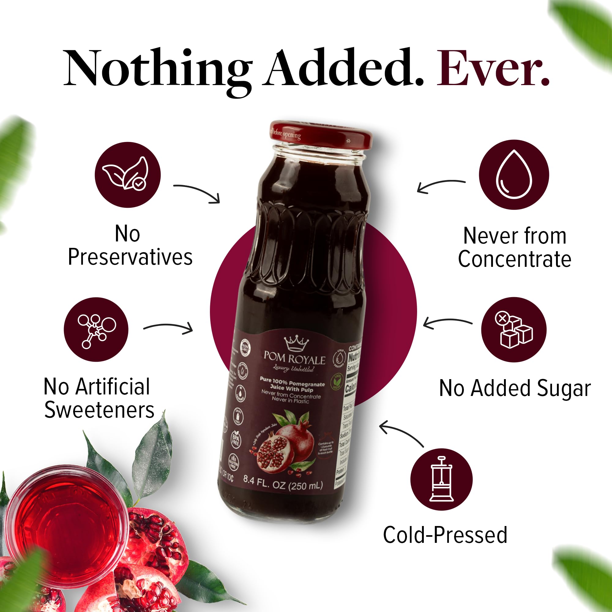 Pom Royale estate-grown pomegranates inspire vibrant color and authentic flavor.
