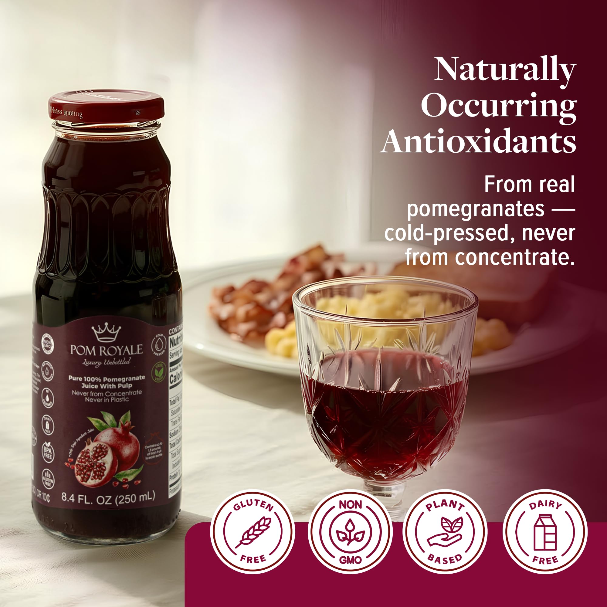 Pom Royale bottle pour captures a bold, tart-sweet pour.
