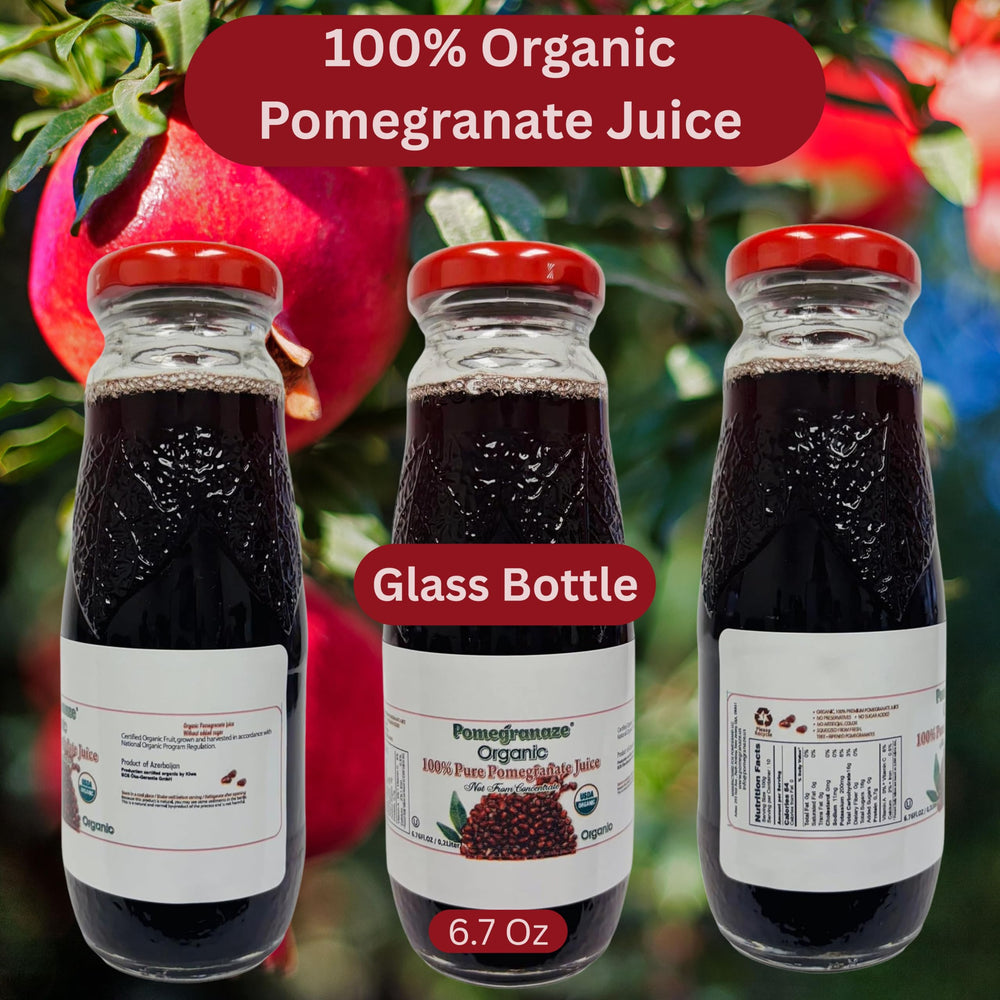 Pomegranaze bottle displays gluten free and kosher certification for dietary choices.
