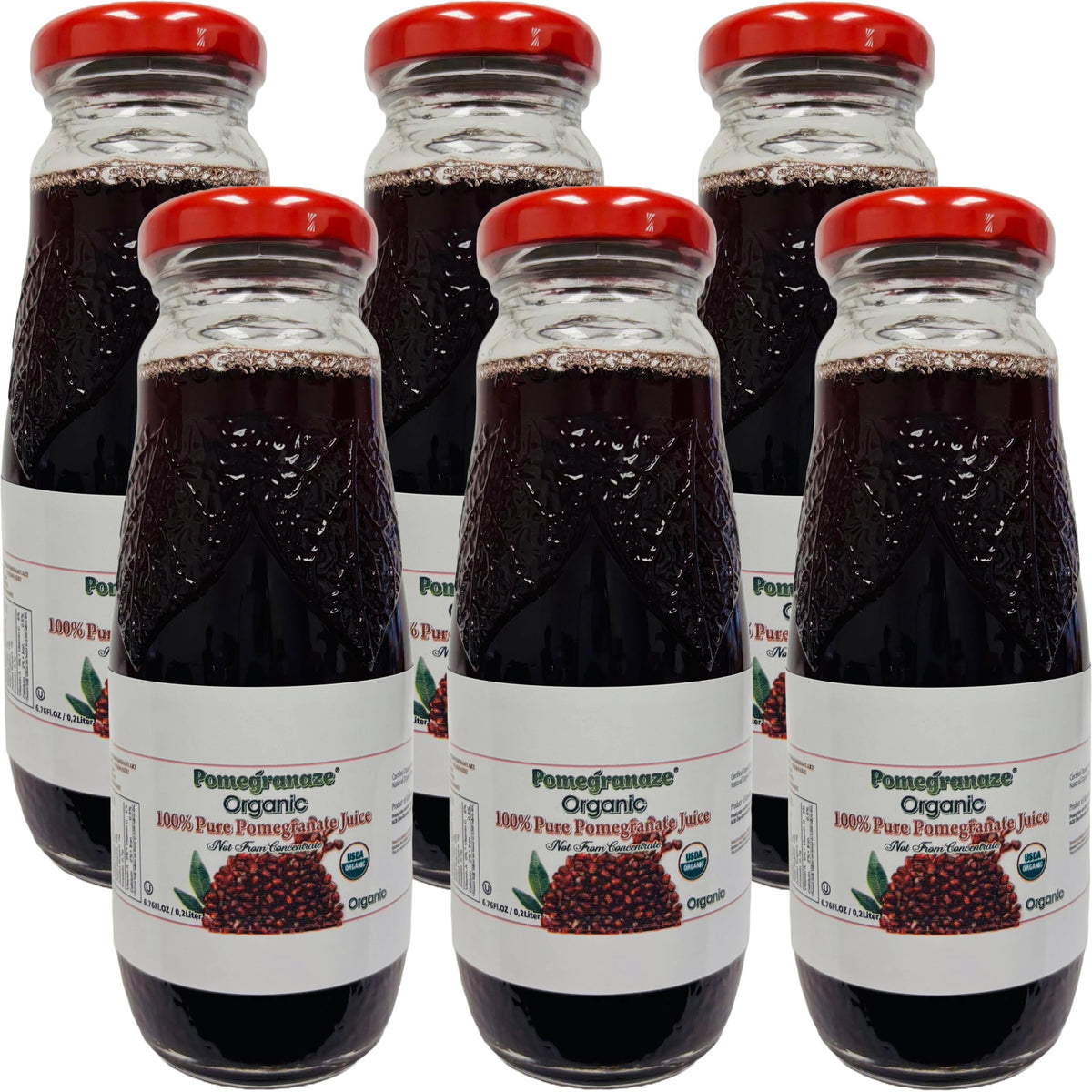 Pomegranaze organic pomegranate juice bottle in glass for everyday refreshment.