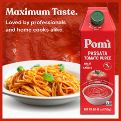 Pomì Passata contains no artificial preservatives, delivering pure tomato flavor.
