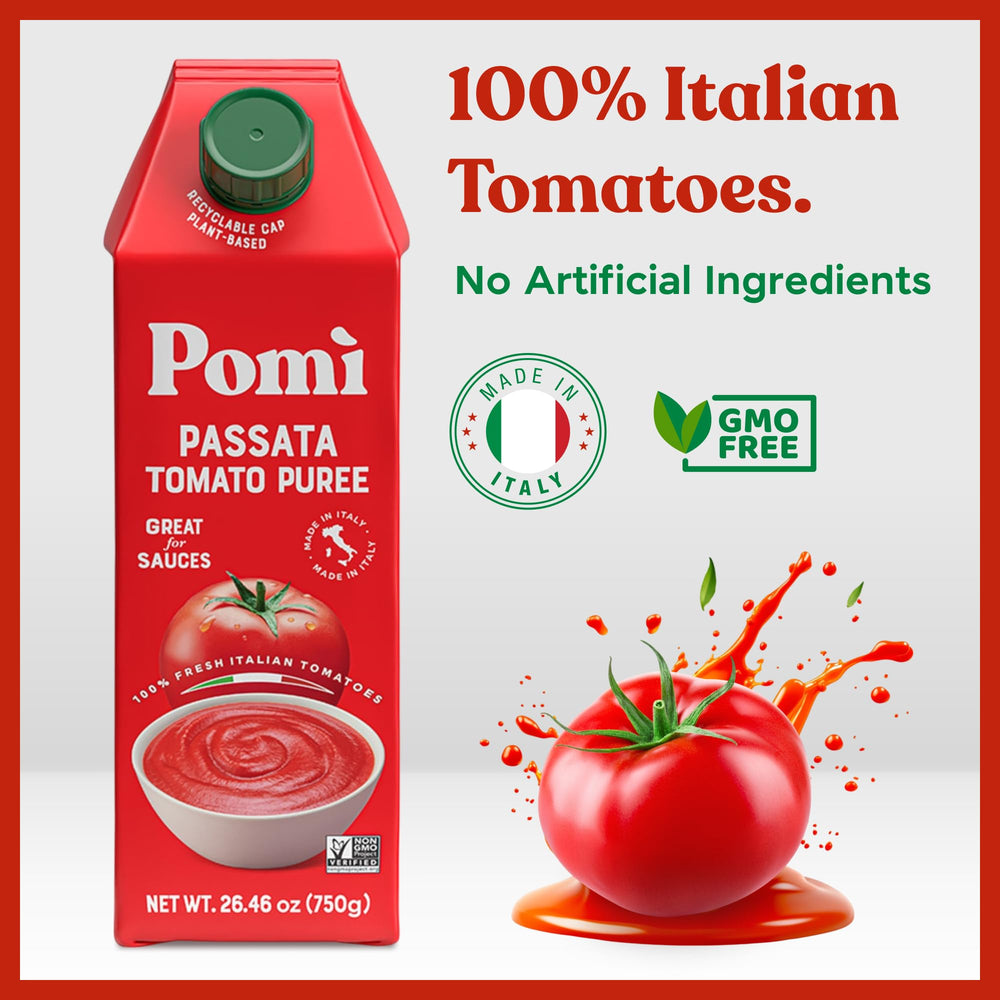Pomì Passata non-GMO label on jar supports gluten-free cooking.