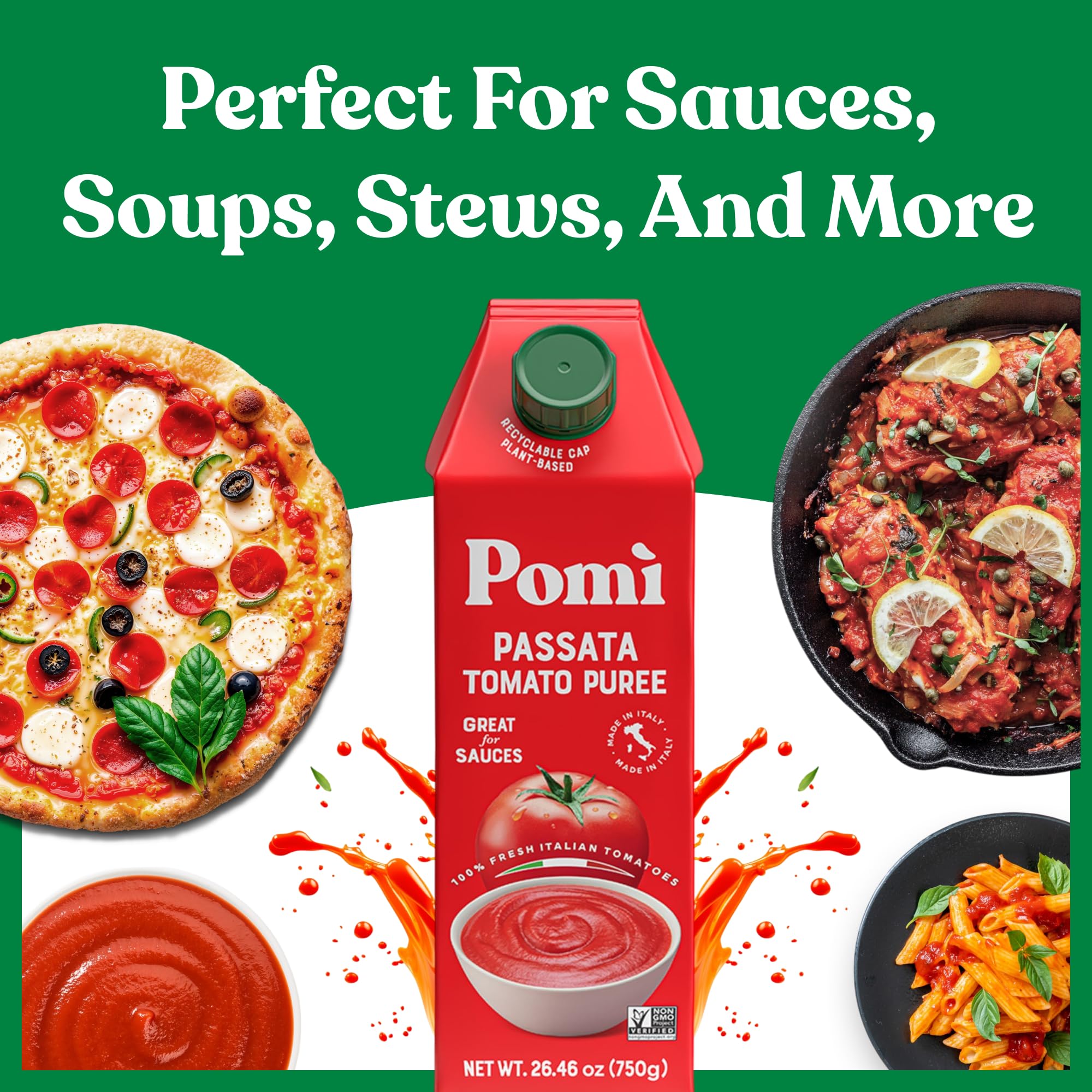 Pomì Passata sun-ripened Italian tomatoes on the label convey quality.