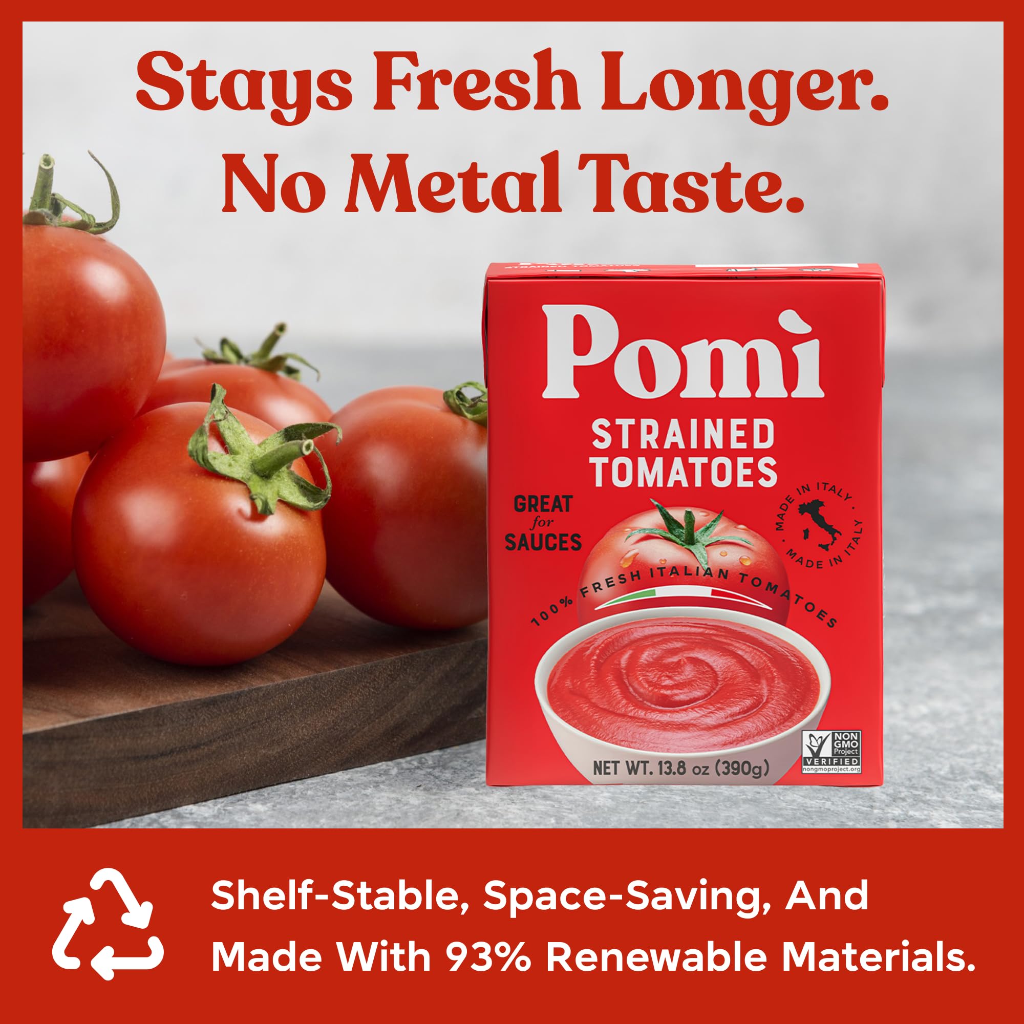 Pomi Strained Tomatoes sun-ripened-tomatoes connects Italian harvest to vibrant flavor.