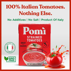 Pomi Strained Tomatoes texture-close-up reveals silky puree for quick sauces.