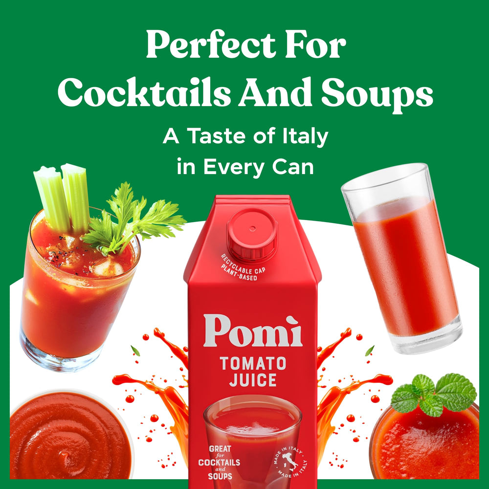 Pomi Bloody Mary setup featuring tomato richness for cocktails.