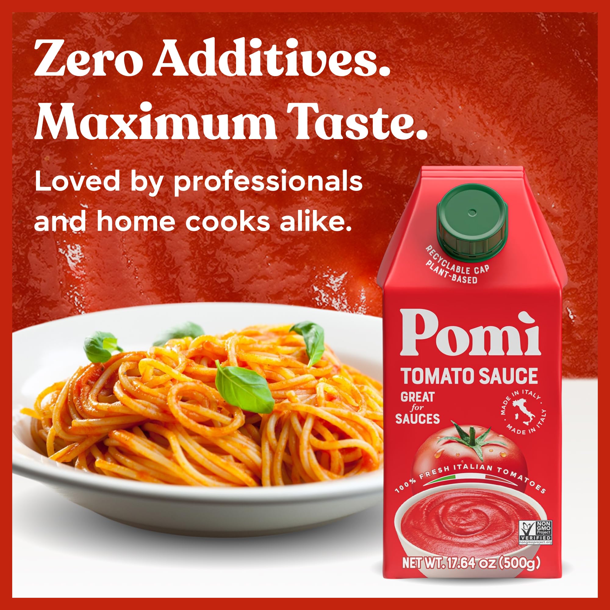 Pomì BPA-free carton pack signaling fresh, clean packaging.