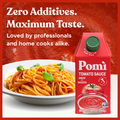 Pomì BPA-free carton pack signaling fresh, clean packaging.