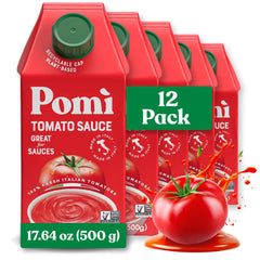 Pomì Tomato Sauce carton pouring with creamy texture for quick weeknight meals.