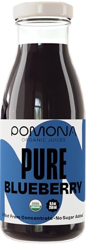 Pomona Blueberry Juice on store shelf with organic label.