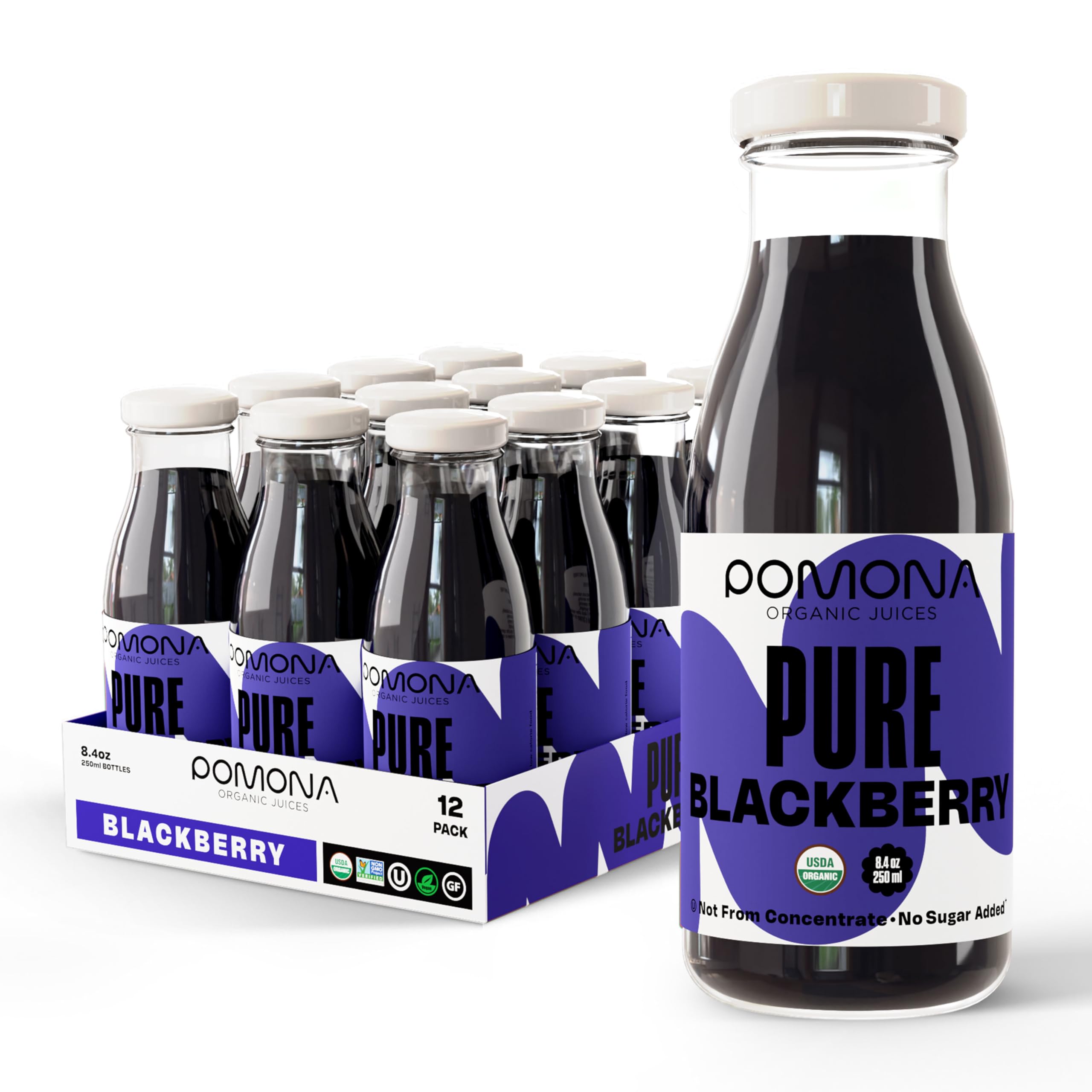 Pomona Organic Blackberry Juice bottle 8.4 oz front view for on-the-go hydration