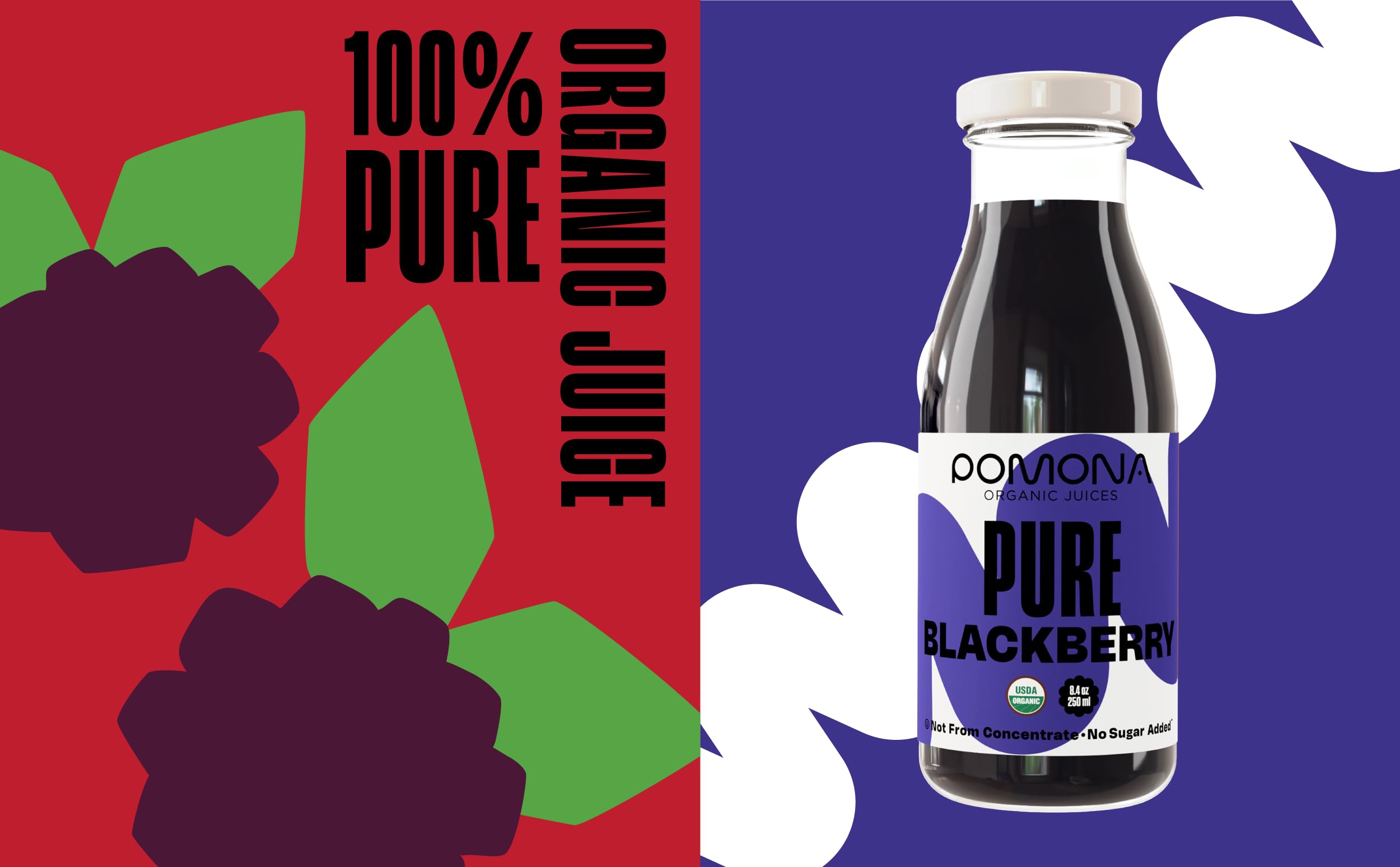 Pomona Organic Blackberry Juice pouring into glass for a refreshing sip
