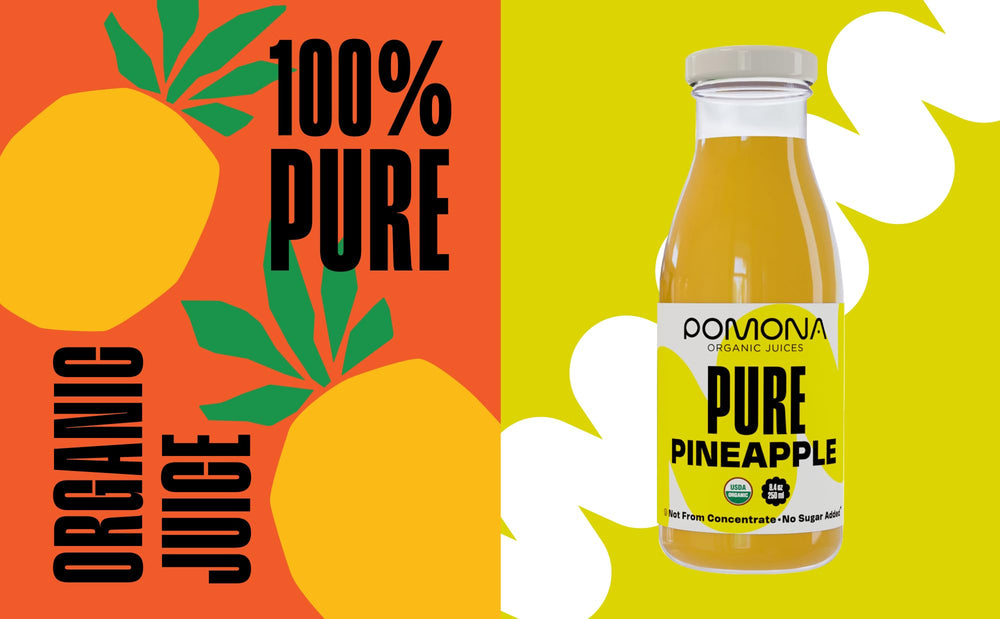 Pomona Organic Juices pineapple juice comes in a 12-pack for easy sharing.