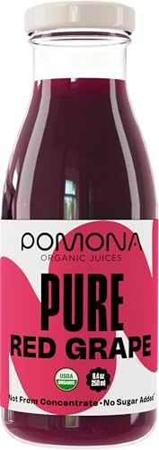 Pomona grape juice in a glass bottle highlights purity and glass packaging.