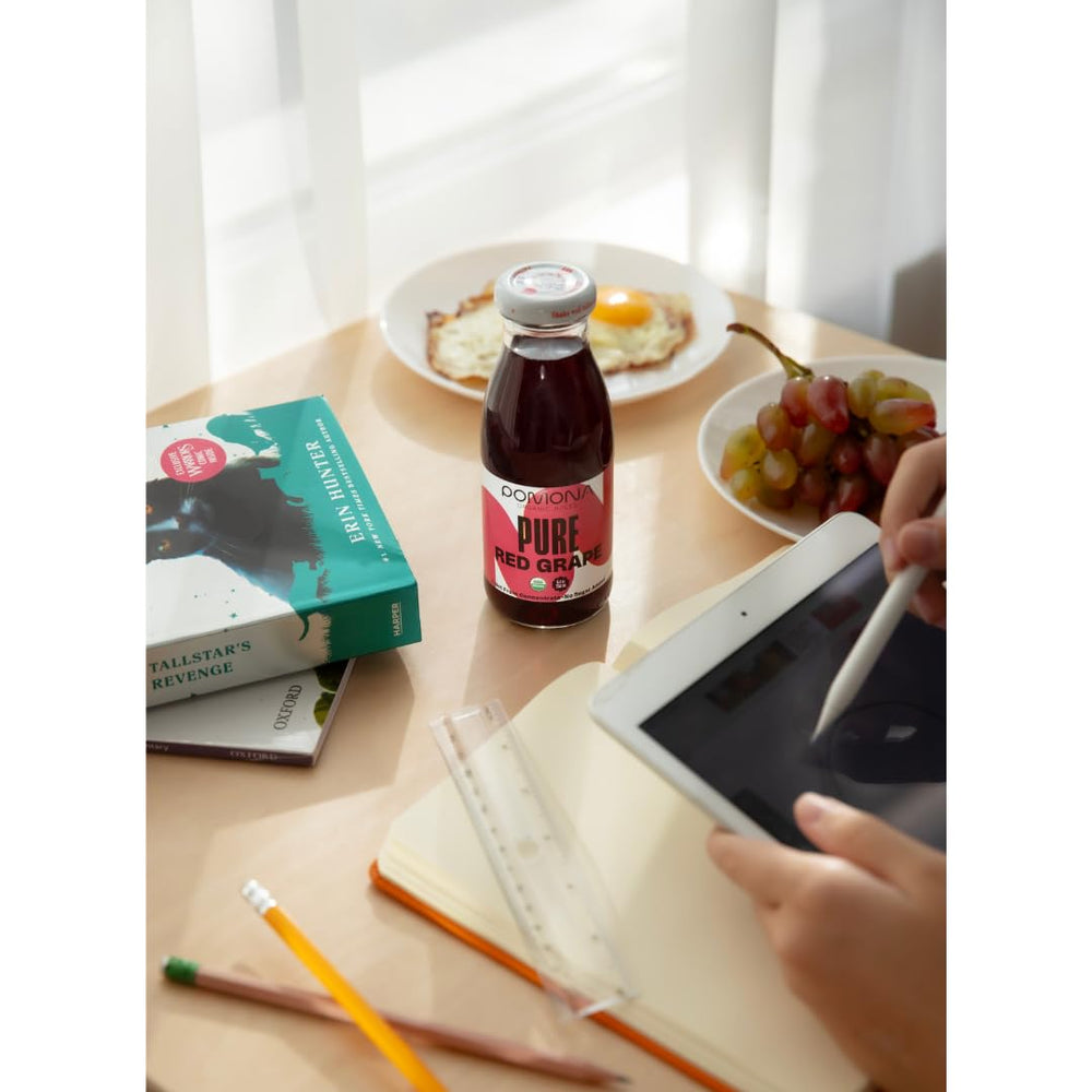 On-the-go Pomona grape juice ready-to-drink for quick refreshment.