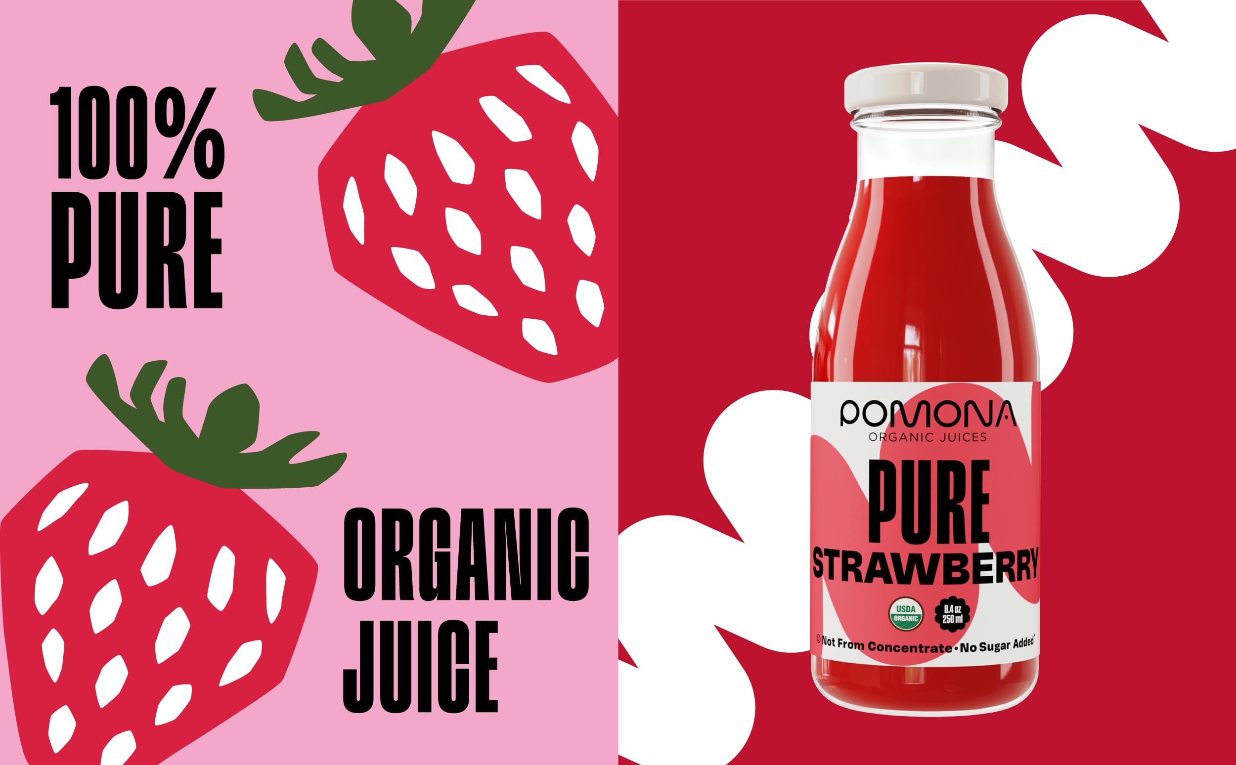 Pomona Organic Strawberry Juice packaging 12-pack; convenient for family and travel