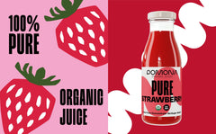 Pomona Organic Strawberry Juice packaging 12-pack; convenient for family and travel