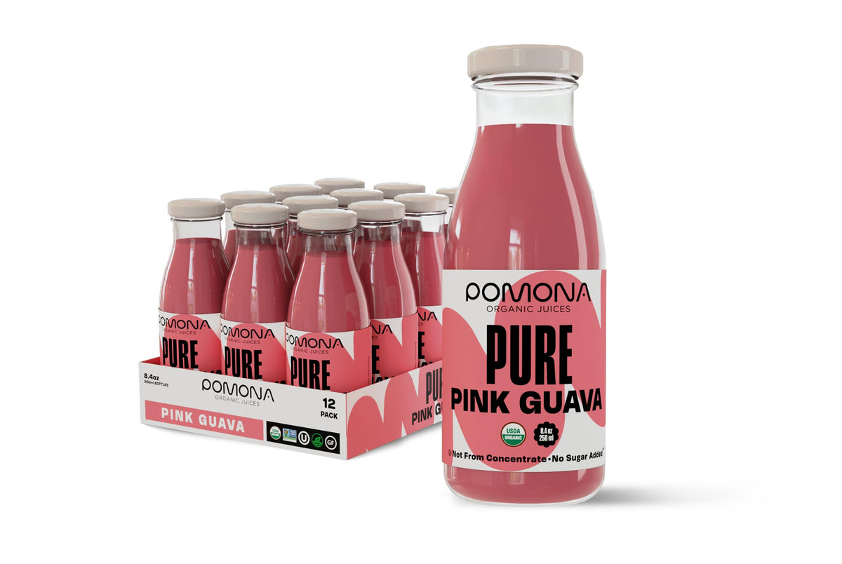 Pomona Pink Guava bottle ready-to-drink, single-ingredient organic juice.