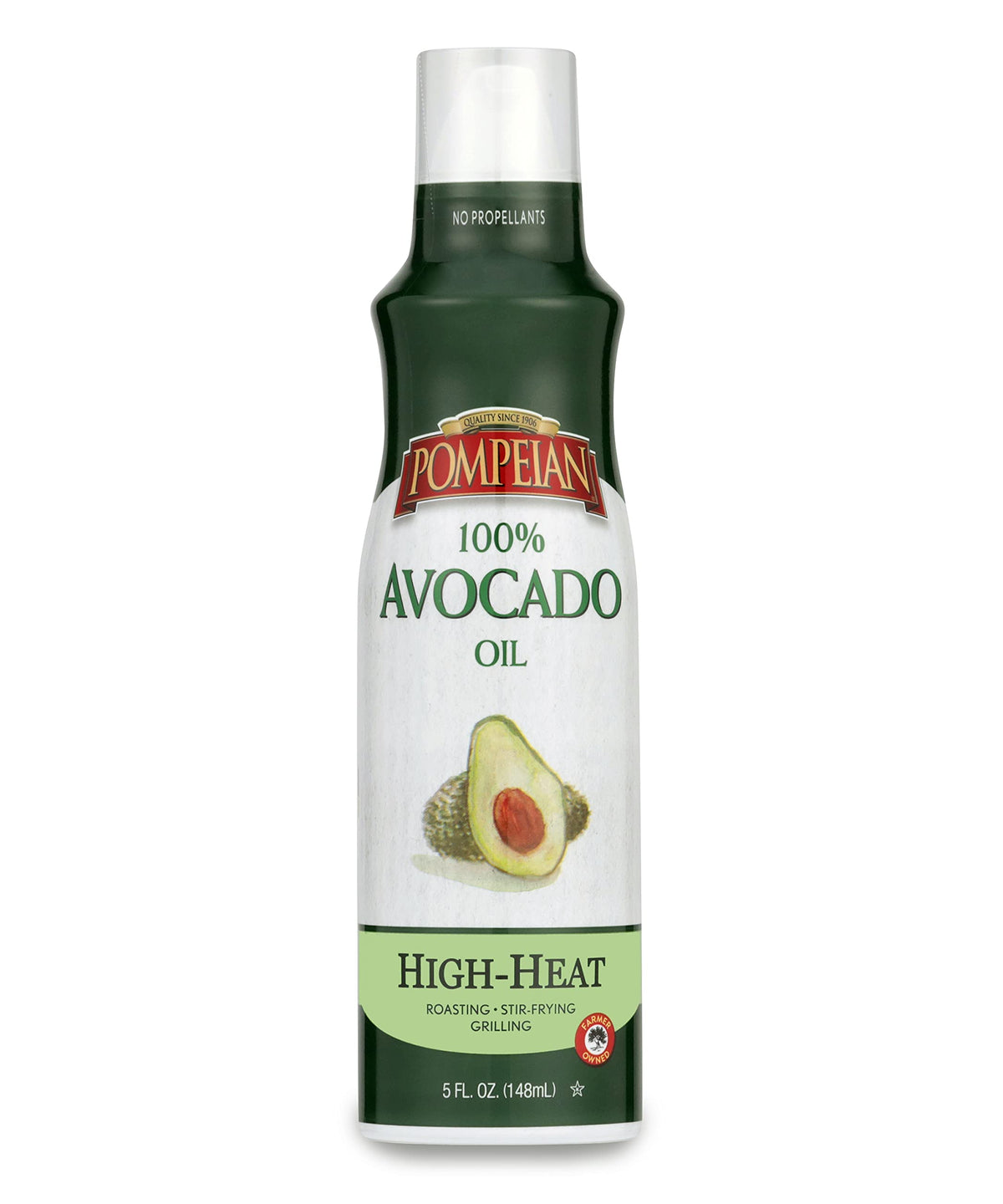 Pompeian Avocado Oil Cooking Spray with mildly nutty flavor for versatile cooking.