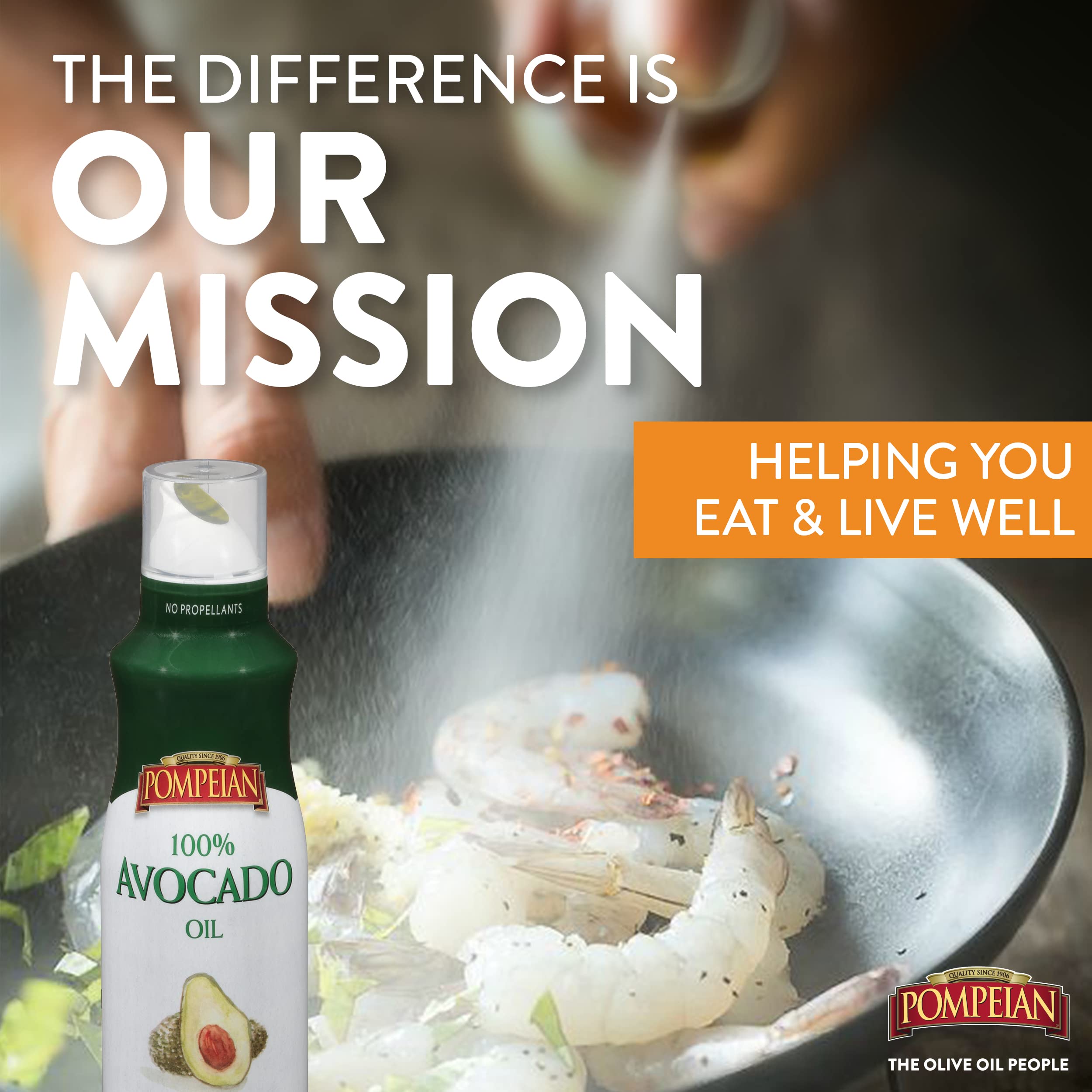Pompeian Avocado Oil Cooking Spray delivers even coating on foods.