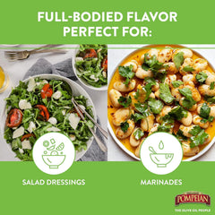 Pompeian First Cold Pressed Olive Oil demonstrates premium source from family farmers.