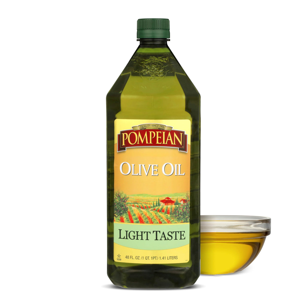Pompeian Light Taste Olive Oil bottle ready for everyday cooking with a subtle flavor