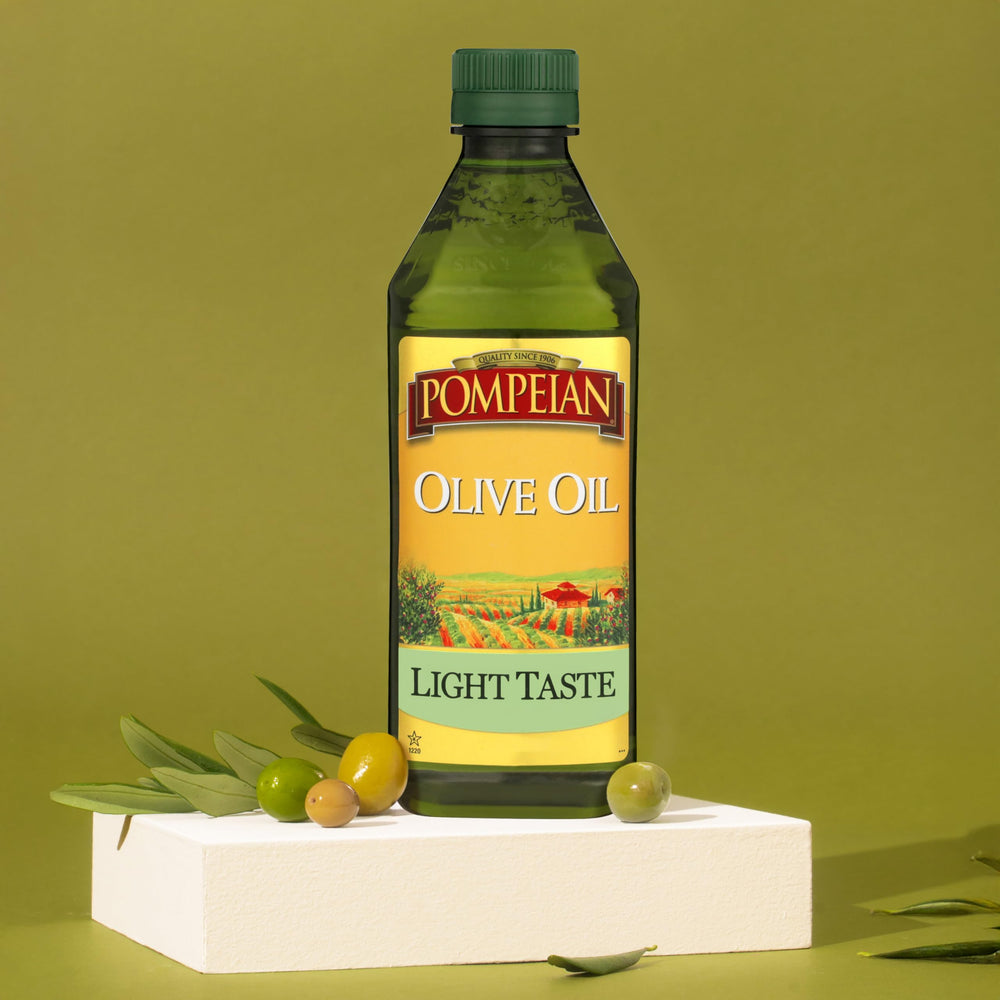 Pompeian Light Taste Olive Oil certified seal signals NAOOA authenticity and non-GMO assurance