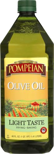 Pompeian Light Taste Olive Oil in a frying pan for high-heat cooking