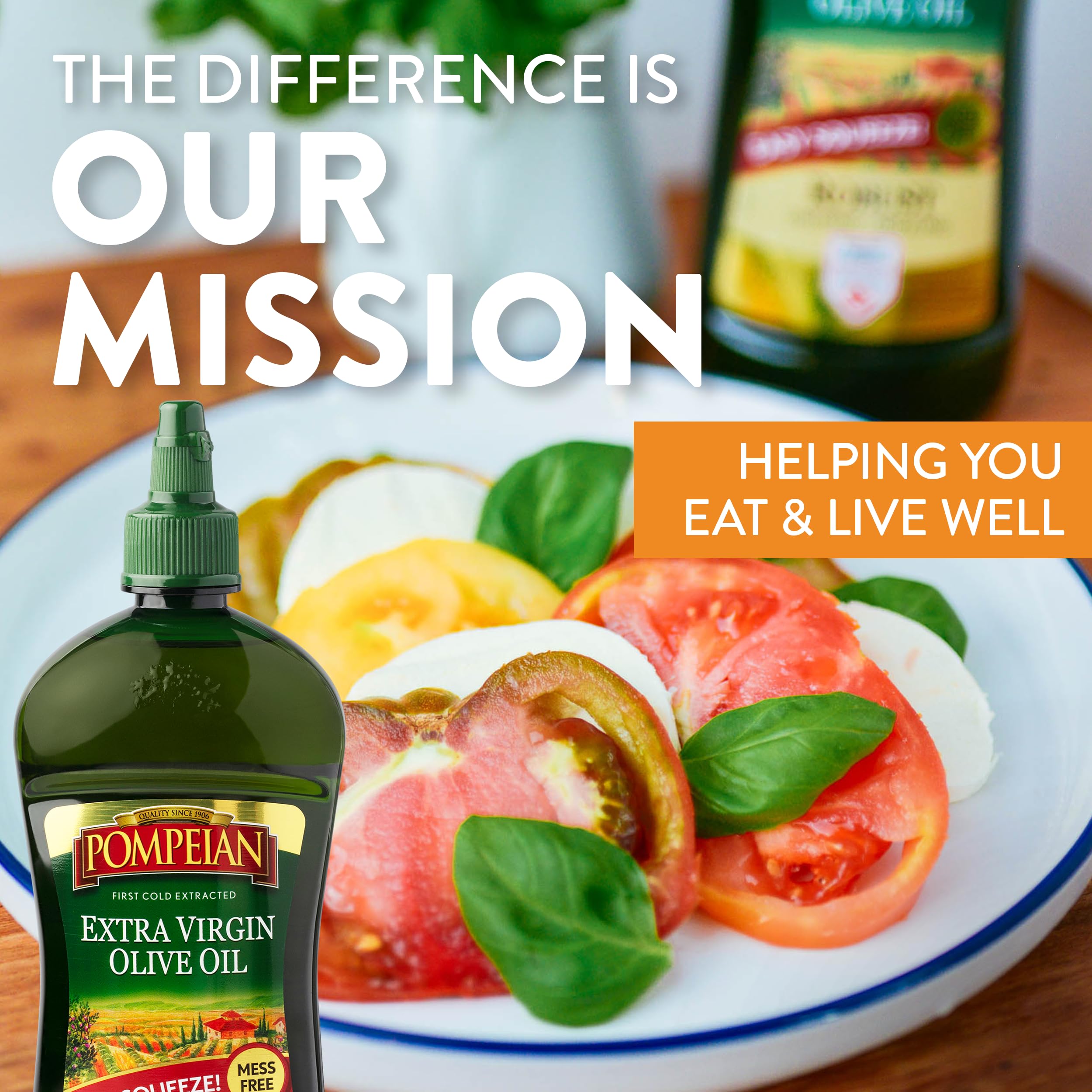 Pompeian No-Drip Cap Squeeze Top minimizes splatter during cooking.