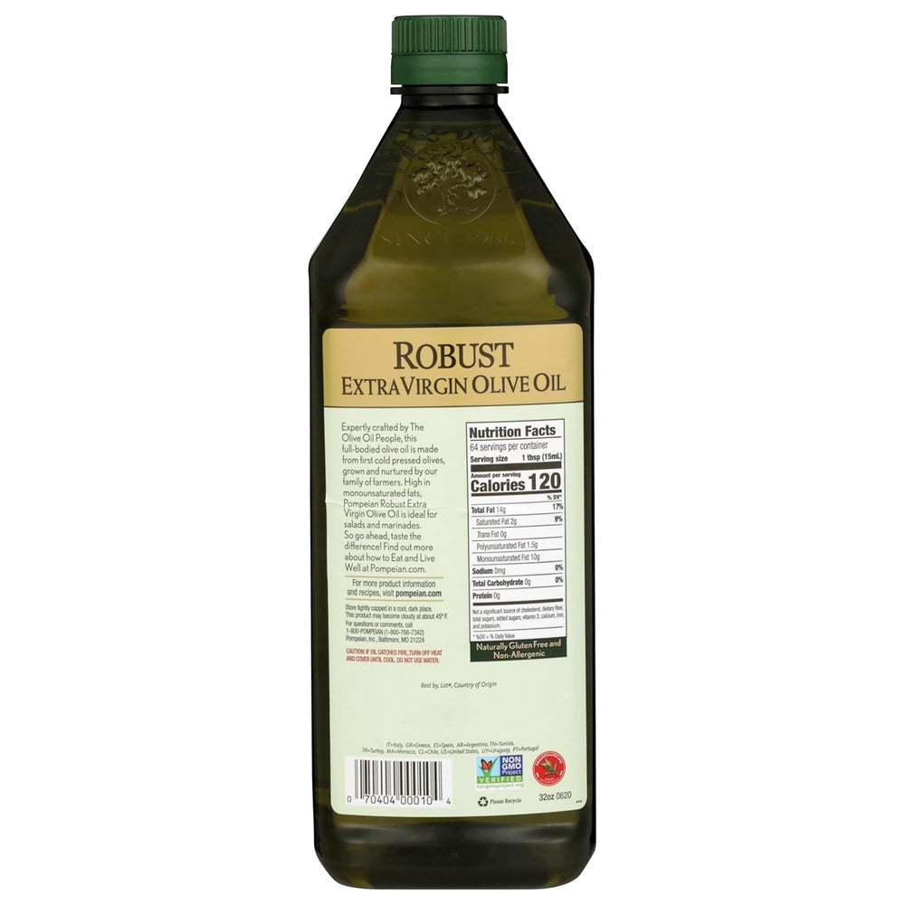 Pompeian Robust EVOO cooking setup ready on kitchen counter.