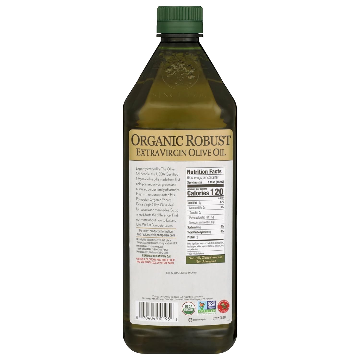 Pompeian Robust Organic EVOO sauté pan scene reveals versatile high-heat cooking.