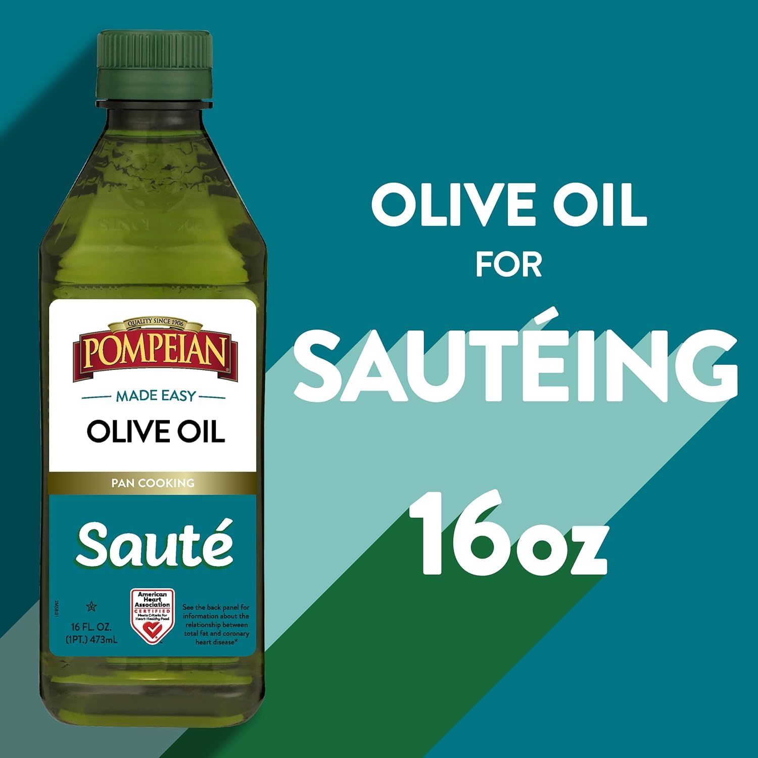 Close-up of Pompeian oil in a skillet for sautéing