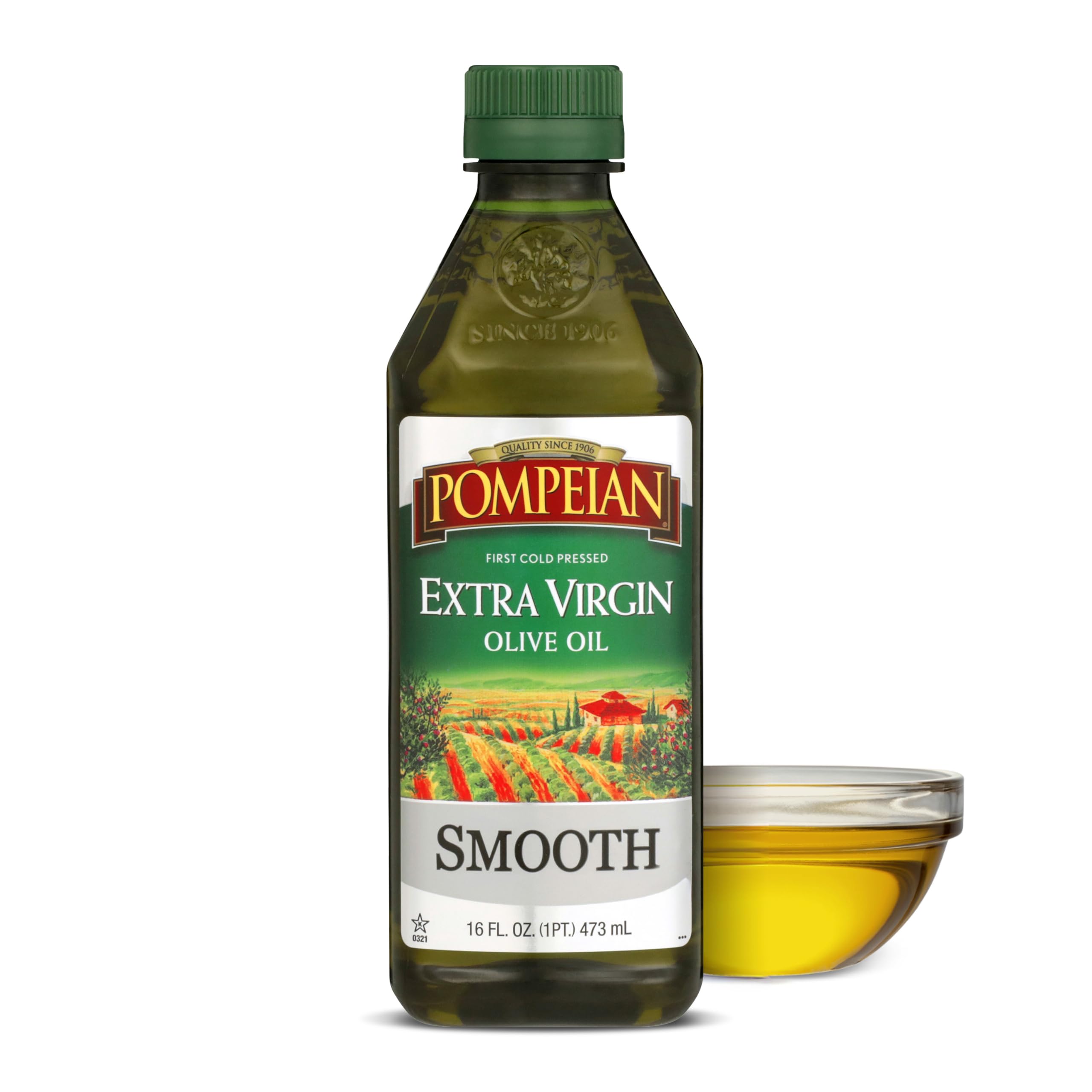 Pompeian Smooth EVOO bottle close-up for everyday cooking