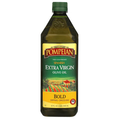 Pompeian Spanish Bold EVOO bottle for bold dipping and finishing dishes.