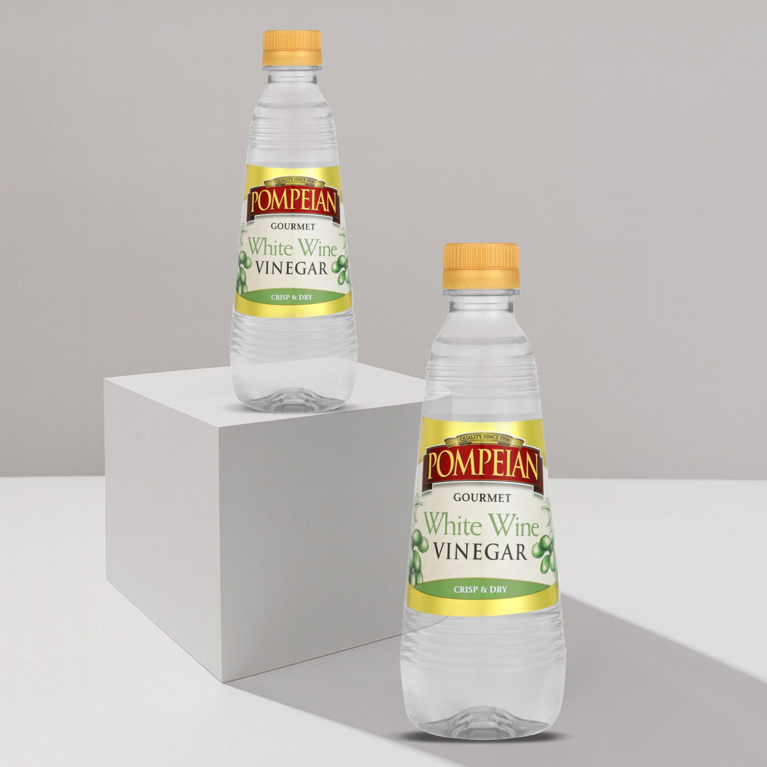 Pompeian White Wine Vinegar in a BPA-free bottle preserves quality.