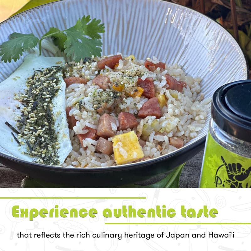 Steaming rice with Pono furikake sprinkled on top.