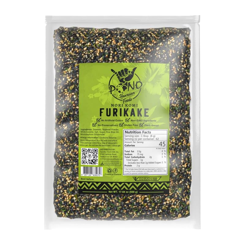 Pono Hawaiian premium furikake jar with nori and sesame ready to elevate meals.